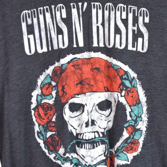 Guns N Roses Shirt L Womens Graphic Print Baseball Tee Gray 3/4 Sleeve V Neck - Picture 2 of 6